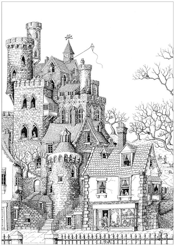 Casa Castillo Alto Detallada coloring page for children
