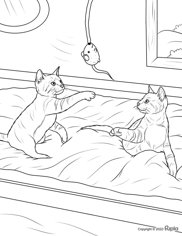Cats Playing Mouse coloring page for children