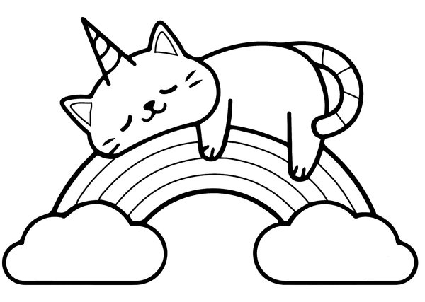 Chat Kawaii Sur L Arc En Ciel coloring page for children