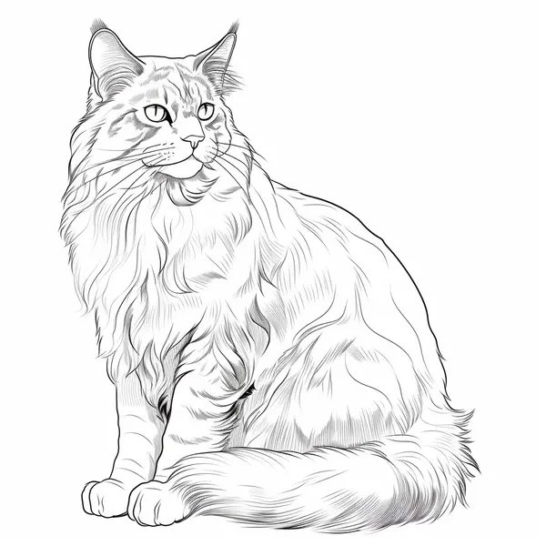 Chat Maine Coon coloring page for children