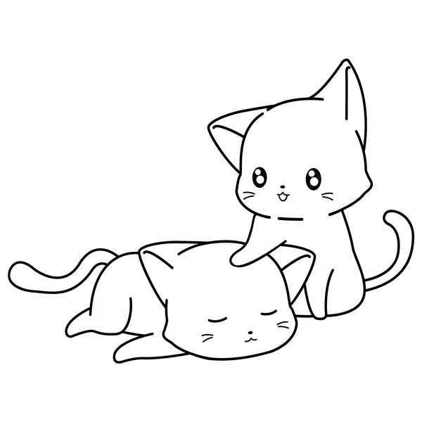 Chat Qui Dort Et Chat Qui Joue coloring page for children