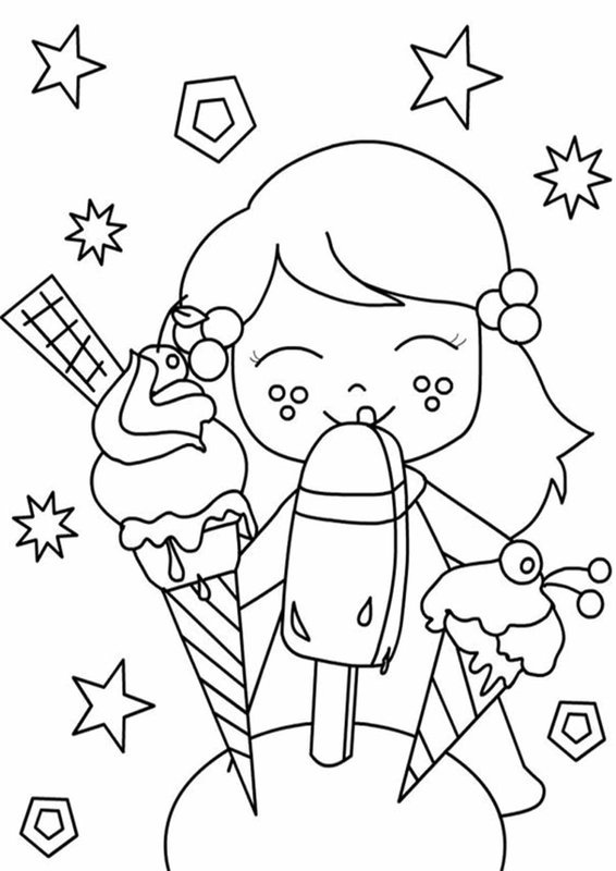 Chica Comiendo Tres Helados coloring page for children