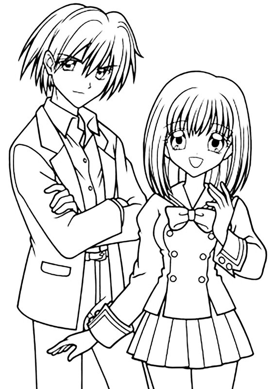 Chico Y Chica Anime Con Uniforme Escolar coloring page for children