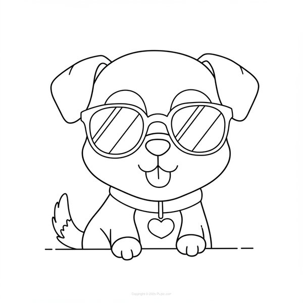 Chien mignon avec lunettes de soleil coloring page for children