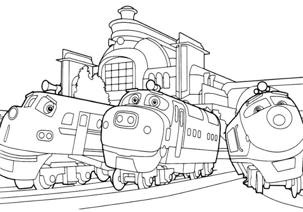 Chuggington Trains Ensemble coloring page for children