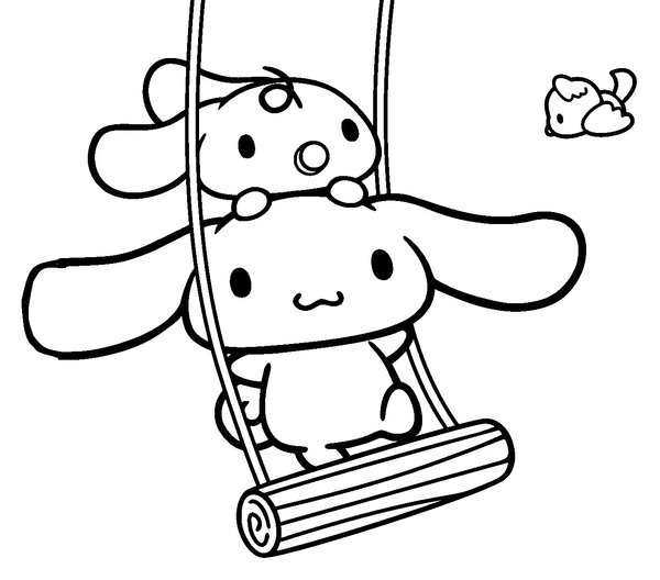 Cinnamoroll en un columpio coloring page for children