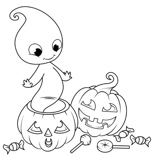 Citrouilles D Halloween Avec Petit Fantome coloring page for children