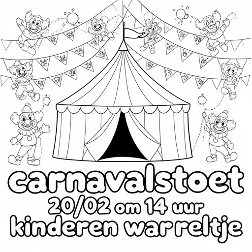 clown vlaggetjes en cicustent kleurplaat voor kinderen