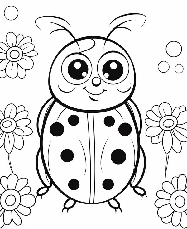 Coccinelle Entouree De Fleurs coloring page for children