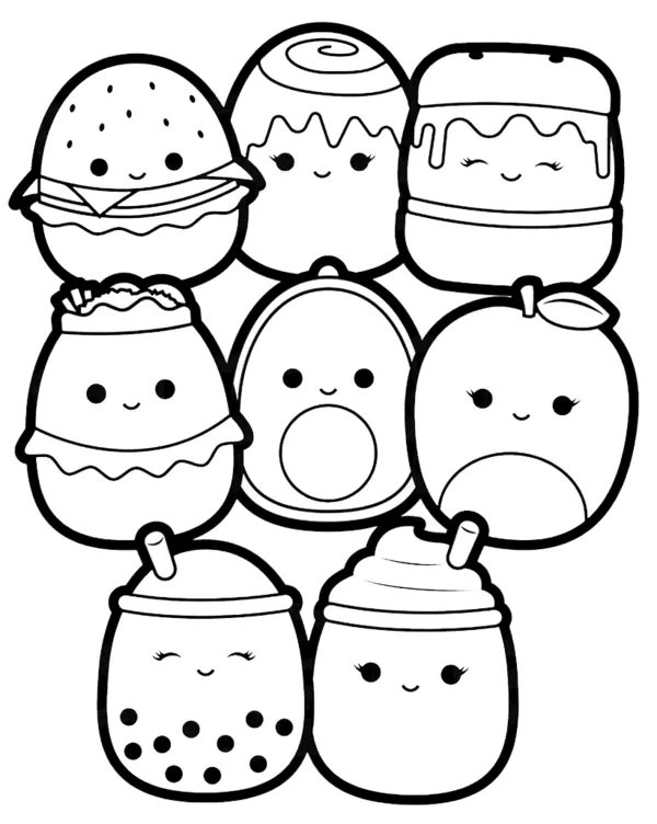 Collection d'aliments Squishmallows coloring page for children