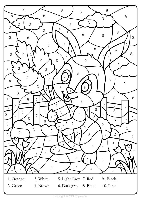 Color By Number Easter Bunny coloring page for children