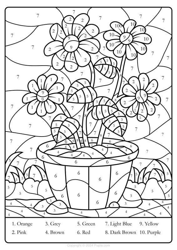 Color by Number Flowers coloring page for children