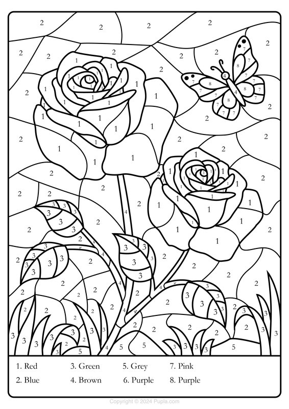 Color By Number Roses coloring page for children