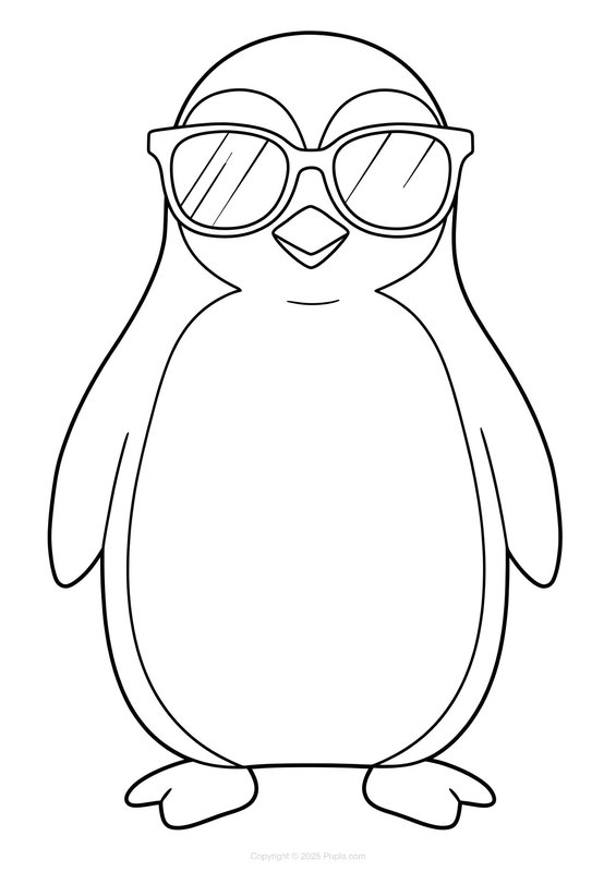 Plantilla de colorear Pingüino genial con gafas de sol