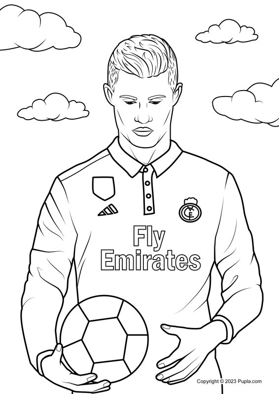 Cristiano Ronaldo tient le ballon coloring page for children