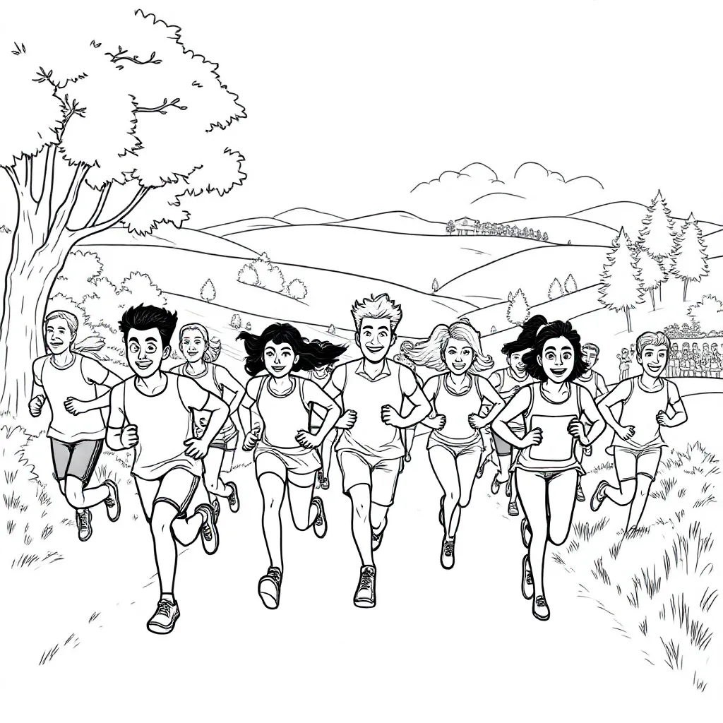 Cross Country Running Met Allemaal Mensen coloring page for children