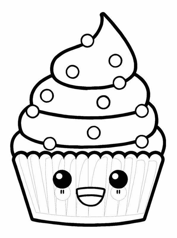 Cupcake kawaii coloring page for children