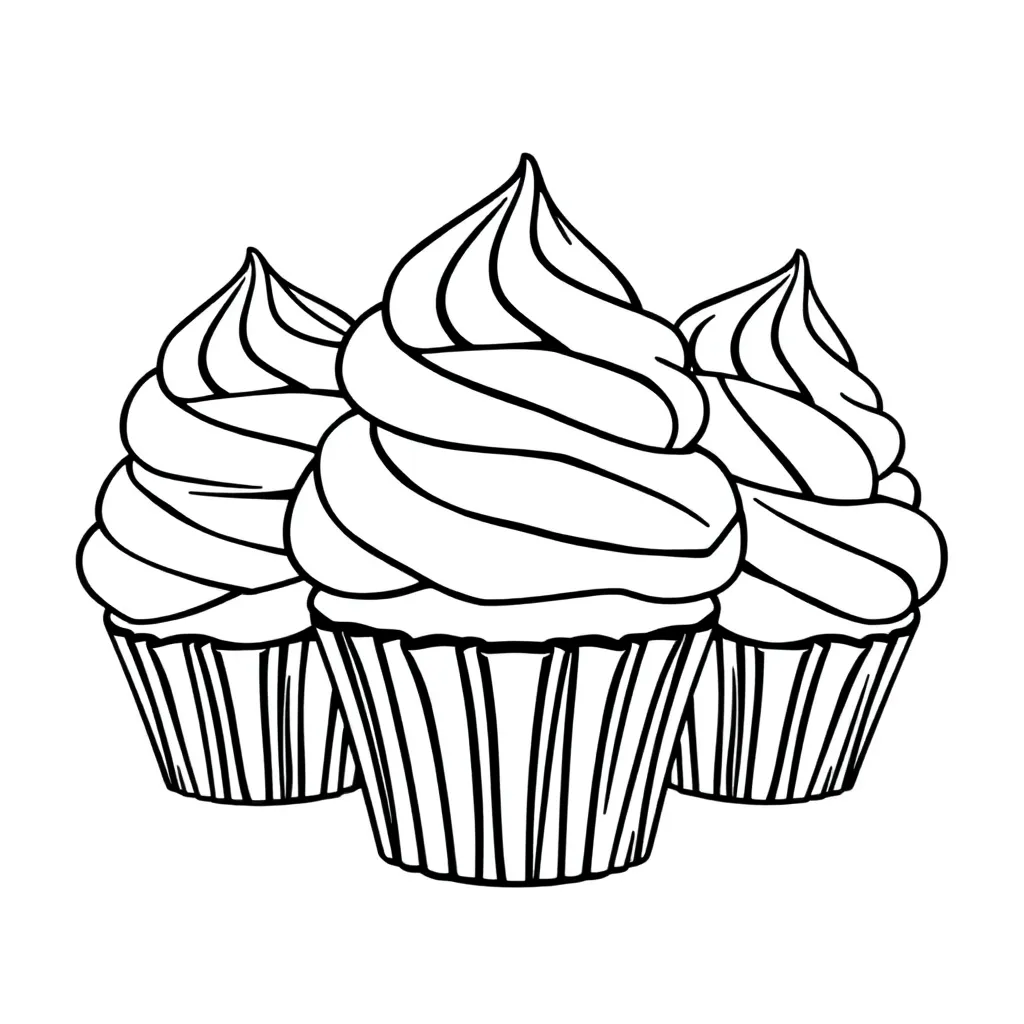 Cupcakes Bakken Zoet Feest Dessert coloring page for children
