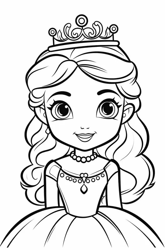 Cute Beautiful Princess With Big Eyes coloring page for children