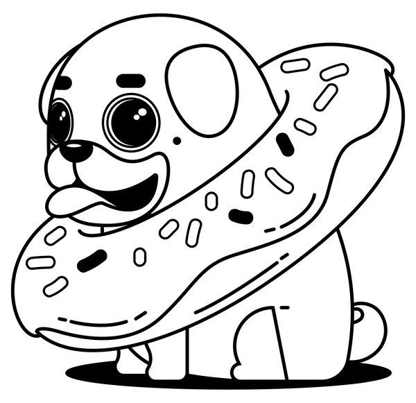 Cute Dog Donut coloring page for children