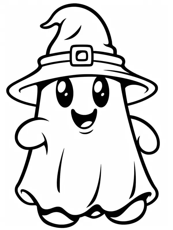 Cute Halloween Ghost coloring page for children