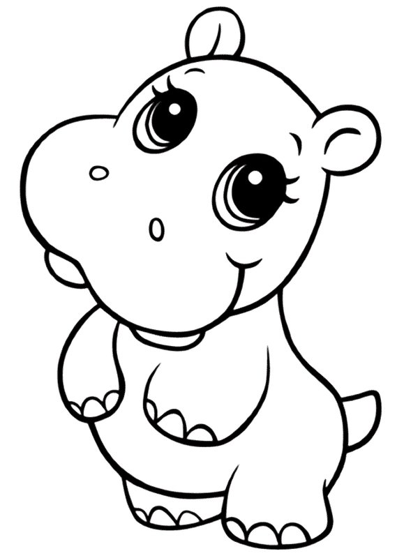 Cute Hippo coloring page for children