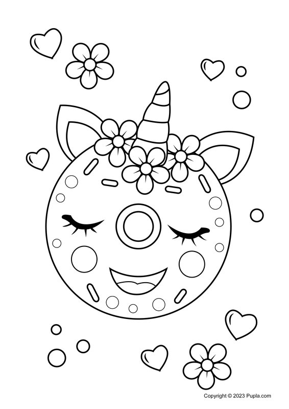 Cute Unicorn Donut coloring page for children