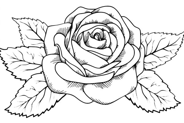Detailed Rose With Leaves coloring page for children
