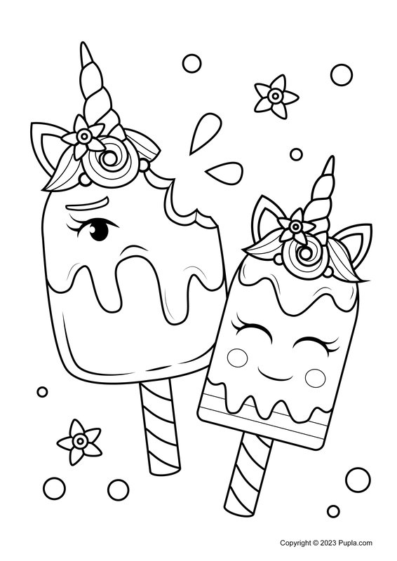 Deux glaces à la licorne coloring page for children