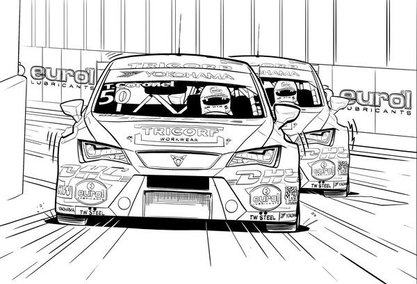 Deux Voitures De Course En Course Eurol coloring page for children