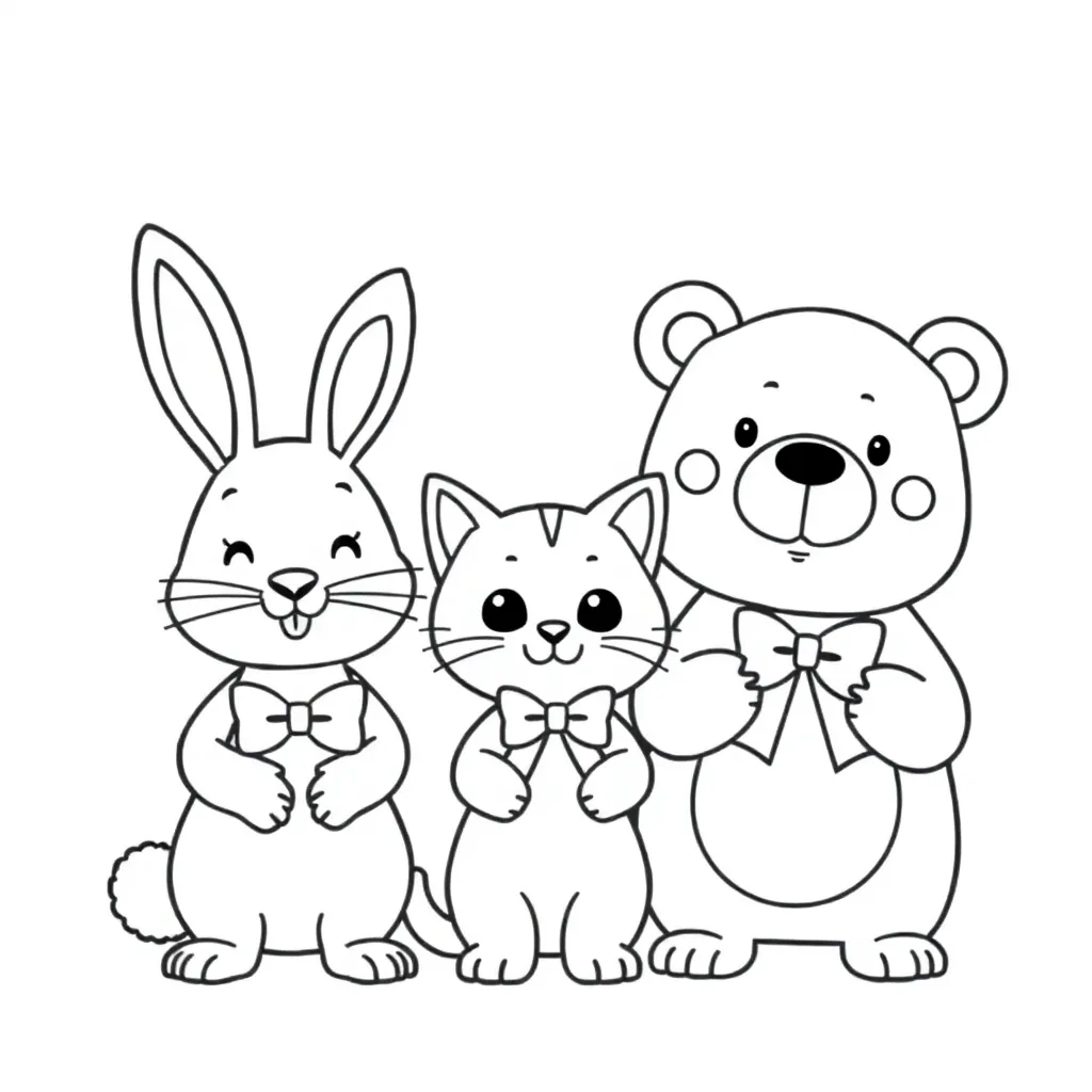 Dieren Schattig Cartoon Strikjes Vrolijk coloring page for children