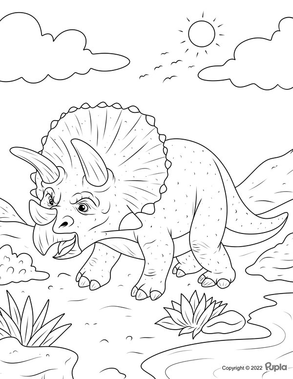 Dinosaure Triceratops au soleil coloring page for children