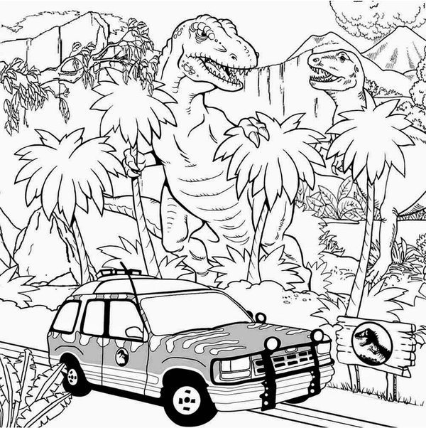 Dinosaurio Jurassic Park Coche coloring page for children