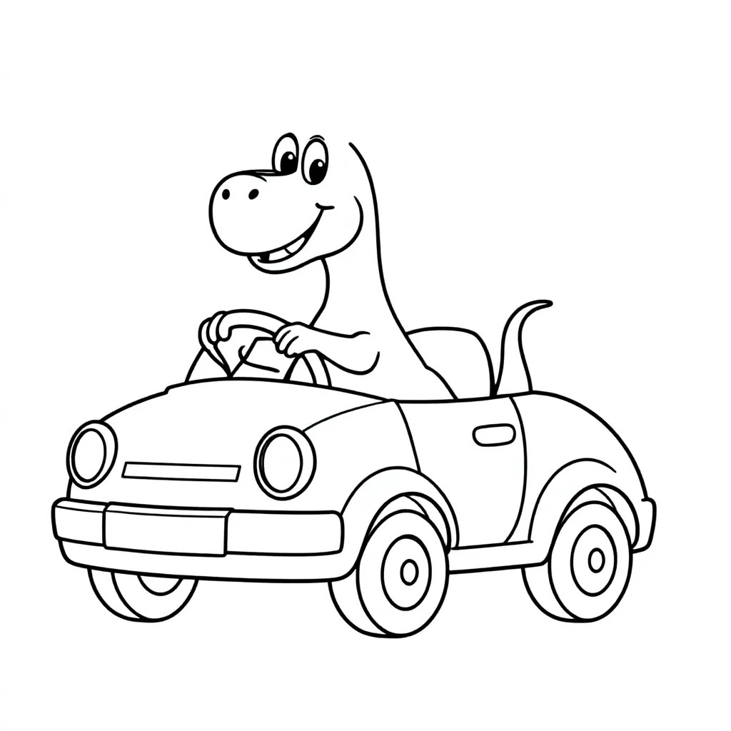 dinosaurus in auto coloring page for children
