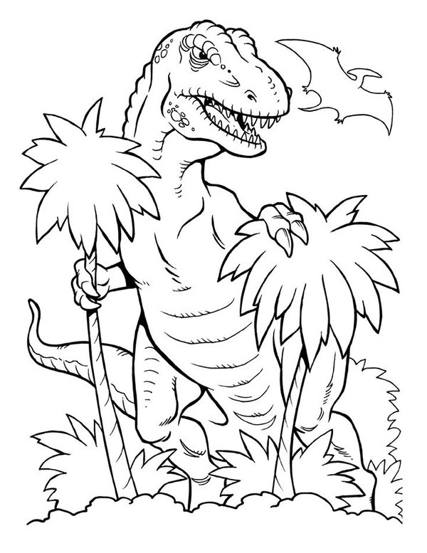Dinosaurus T Rex Bomen coloring page for children