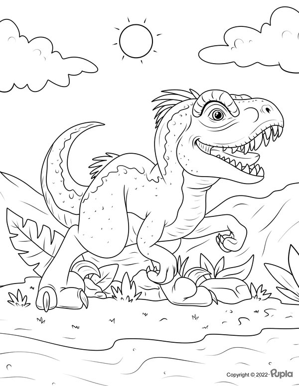 Dinosaurus Velociraptor coloring page for children