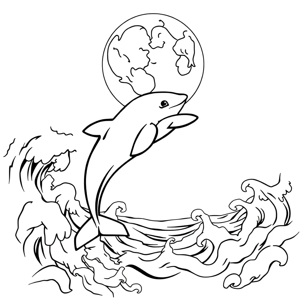 Dolfijn Zee Zoogdier Natuur Zwemmen coloring page for children