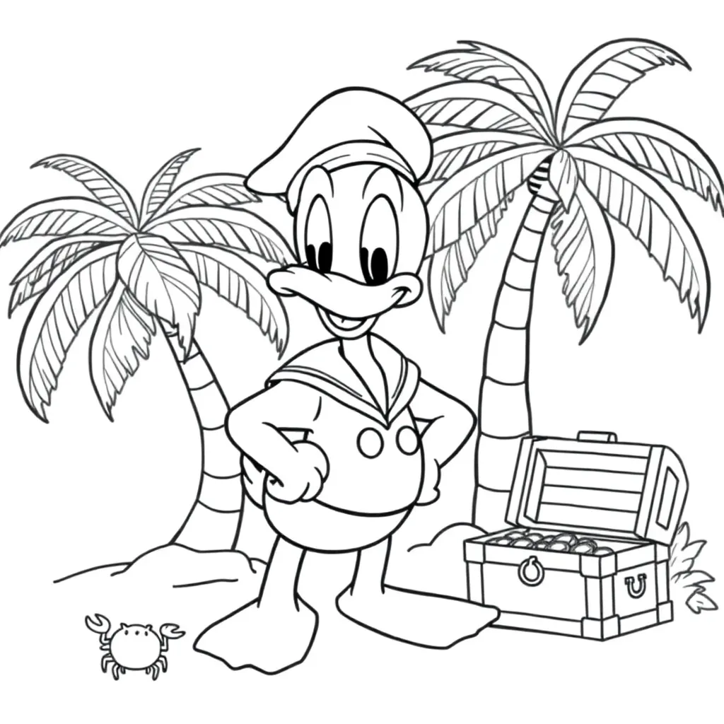 Donald Duck Disney Stripfiguur Avontuur Cartoon coloring page for children