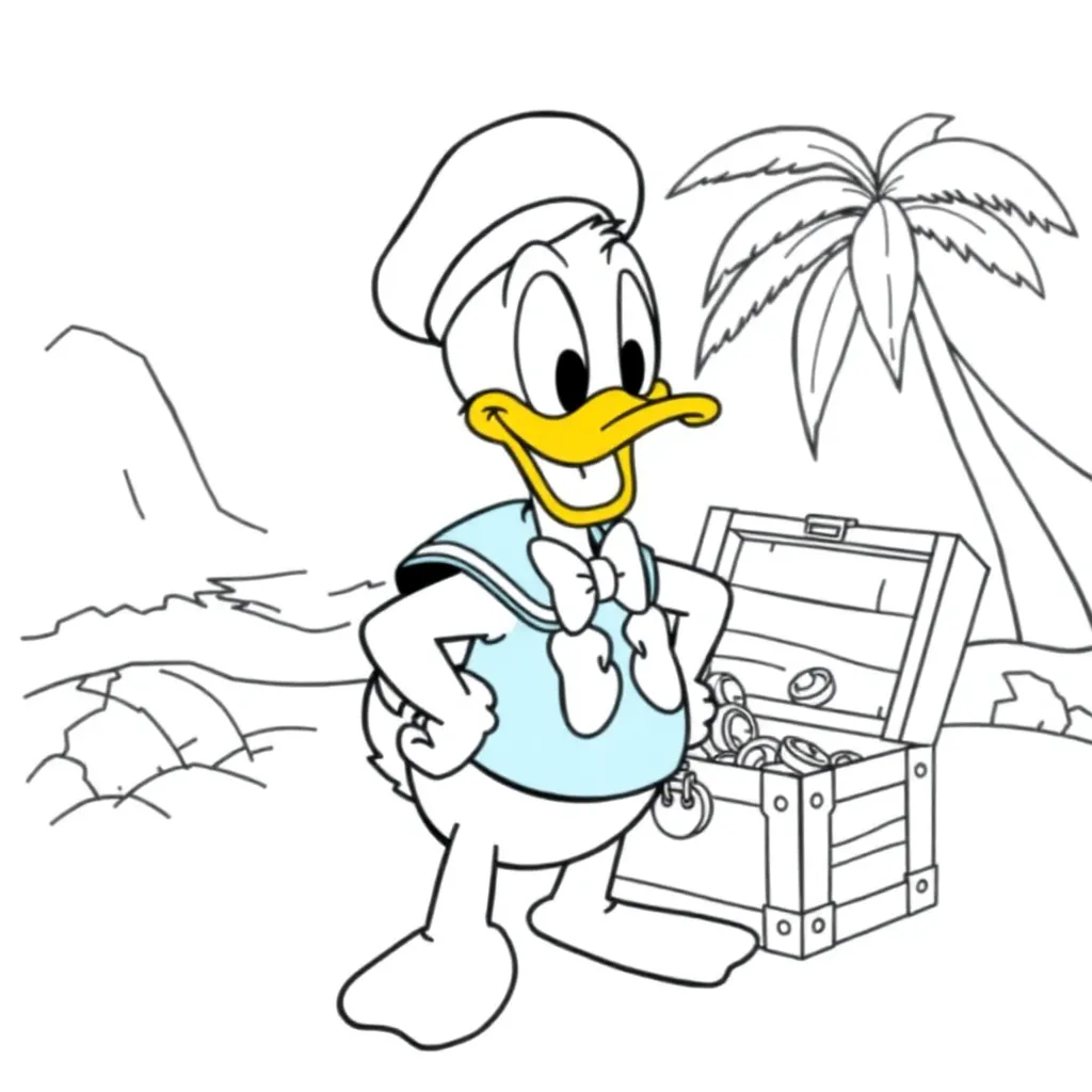 Donald Duck Disney Stripfiguur Cartoon Avontuur coloring page for children