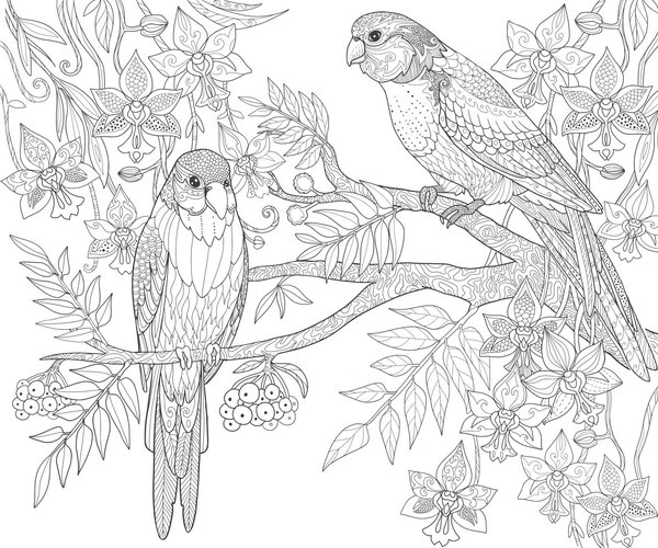 Dos Pajaros En Un Arbol Detallado coloring page for children