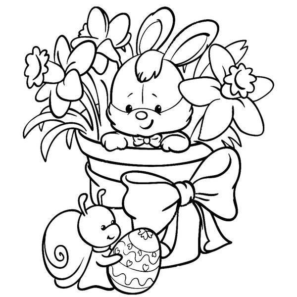 Easter Bunny Little Snail coloring page for children