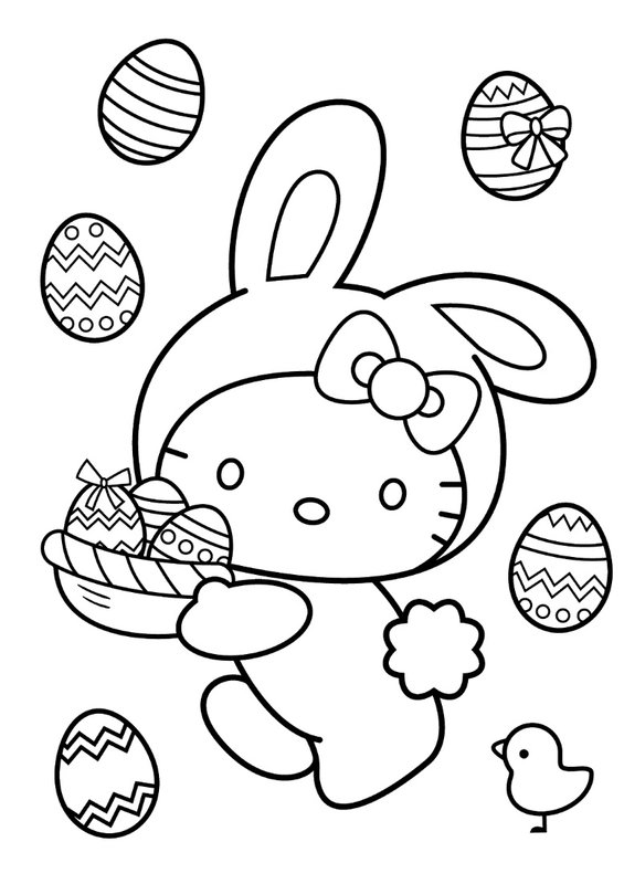 Easter Hello Kitty coloring page for children