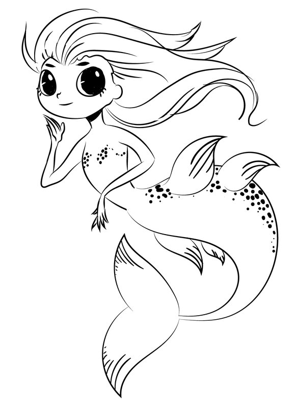 Easy Mermaid Cute coloring page for children