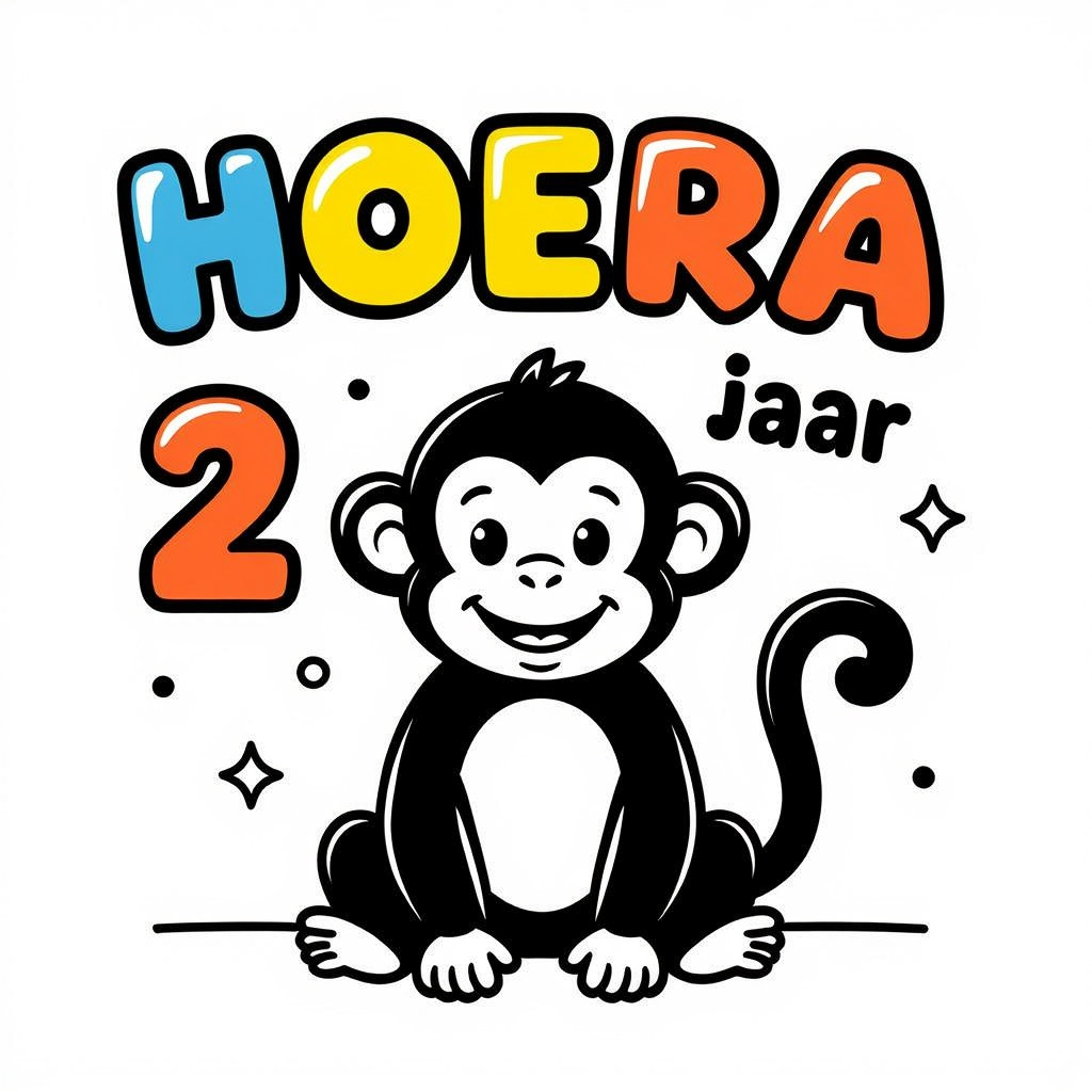 Een aapje met de letter 2 erbij coloring page for children