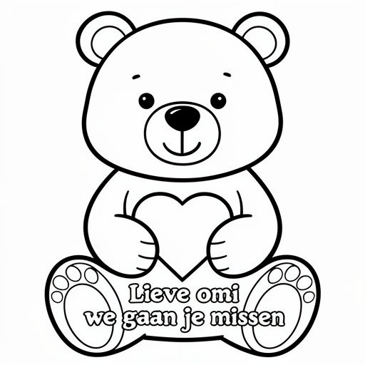 Een beer die een hart vast houd kleurplaat voor kinderen