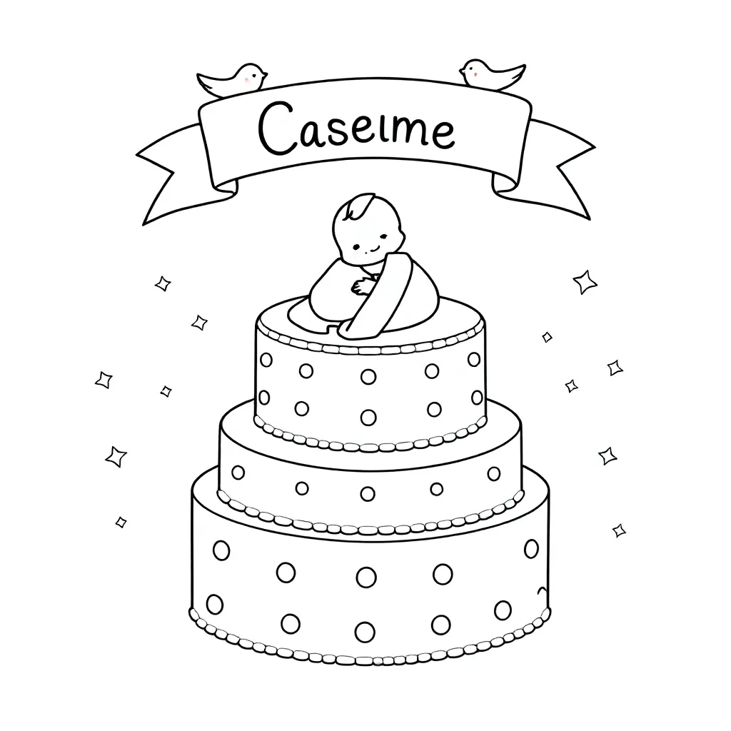 een dooptaart waar boven de kleurplaat de naam Bram staat coloring page for children