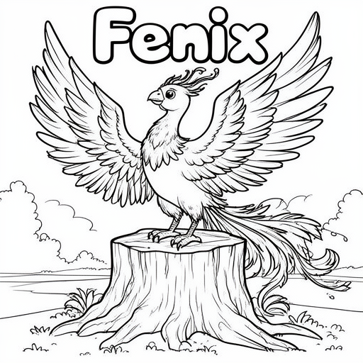 Een Fenix op een boomstam kleurplaat voor kinderen