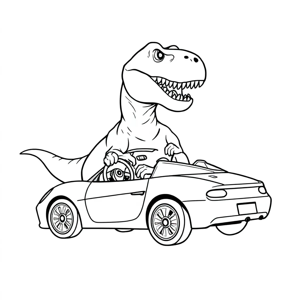 Een Grote T Rex In Een Te Kleine Raceauto coloring page for children