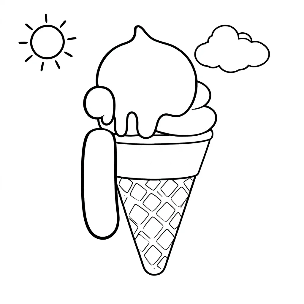 Plantilla de colorear GRATIS de un helado en forma de helado. Plantilla para niños.