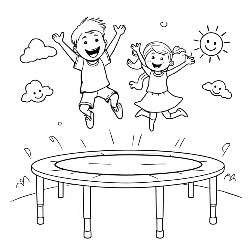 Een Jongen En Meisje Die Springen Op Een Trampoline Met Een Jump Xl Logo coloring page for children